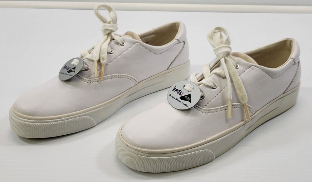 *E) Women Keds with Lycra Genuine Stretch White Leather 8.5